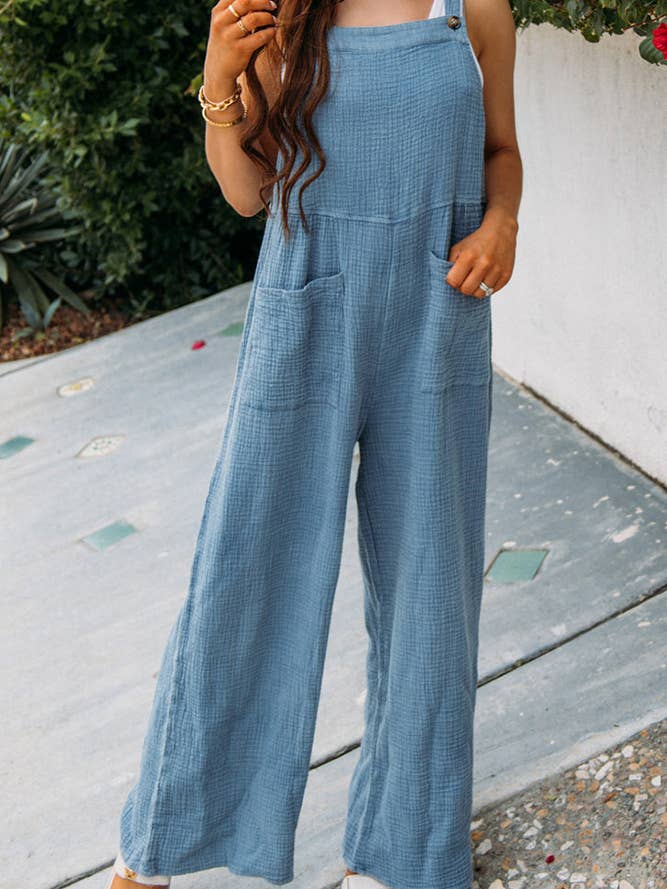 UNISHE - Wholesale Jumpsuit - Women's - Plain Texture Wide Leg Cami Jumpsuit CY077