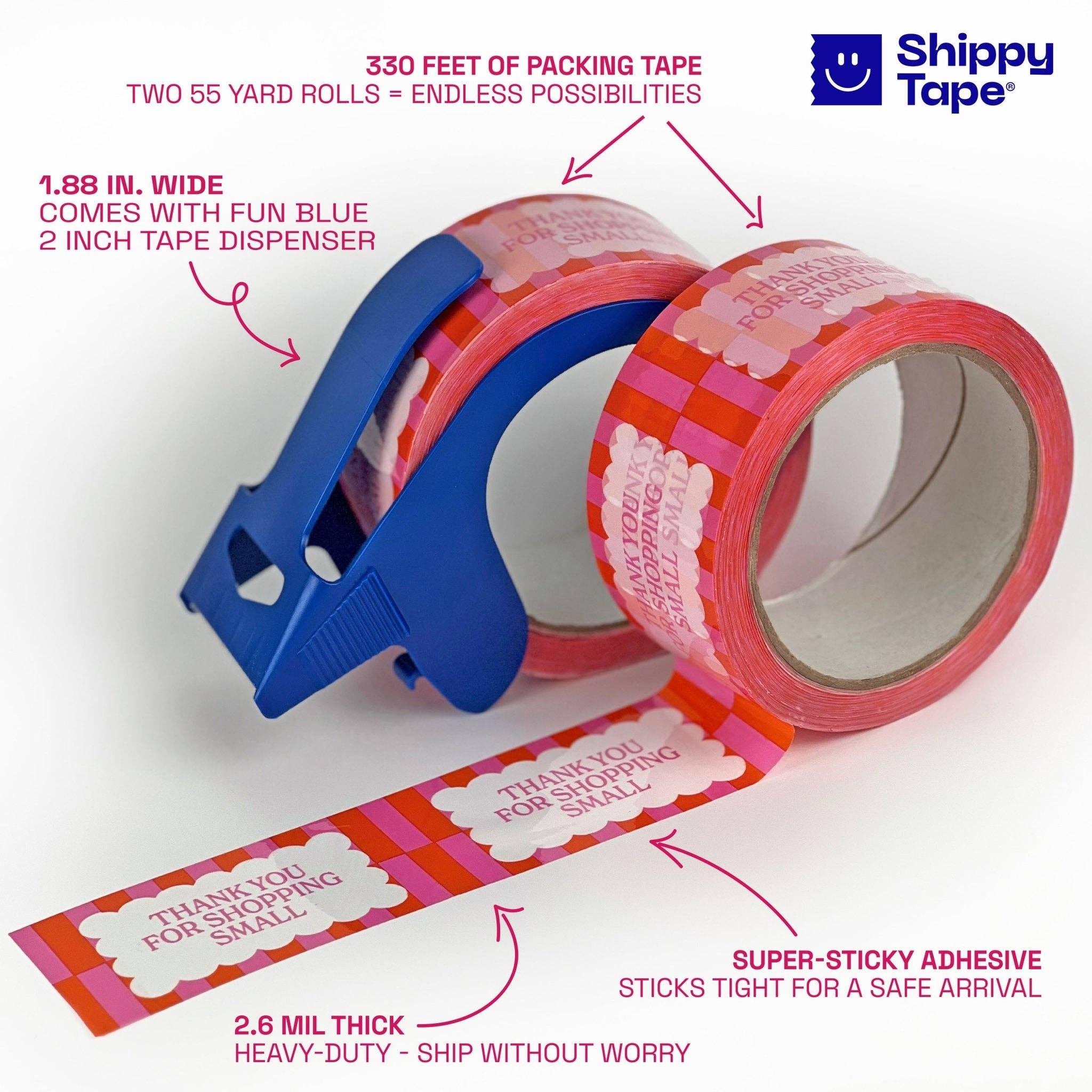 Shippy Tape – wholesale Tape – Thank You for Shopping Small Shipping Tape - Pink Orange Cloud (2 Rolls + Dispenser)2