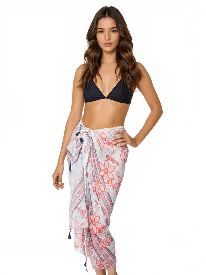 Braided Multi Wear Sarong Wrap in Morning Paradise Print for wholesale by Pool to Party
