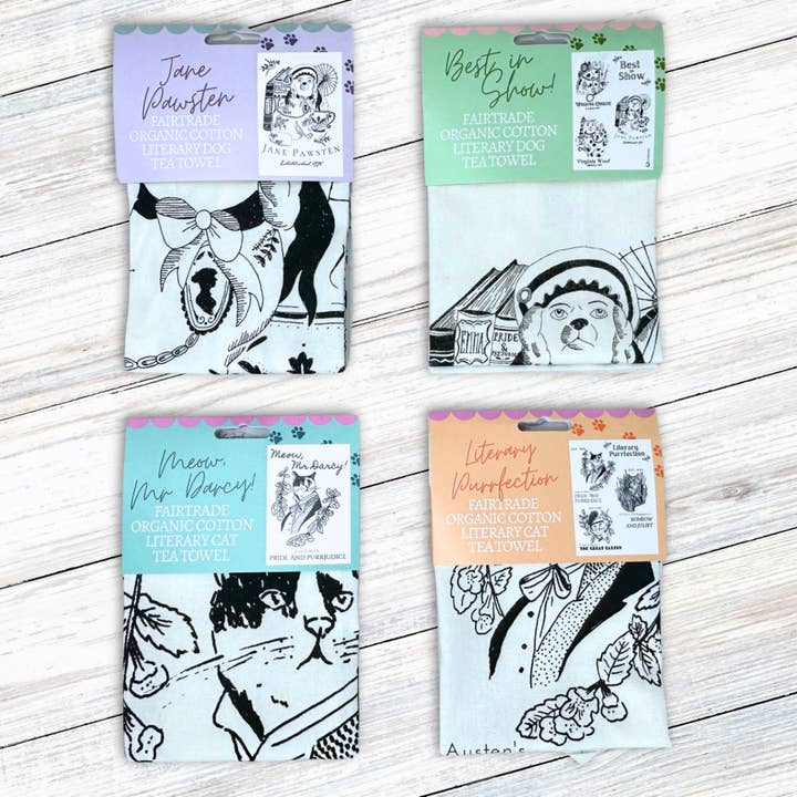 GiftSmith - Venta al por mayor Paños de cocina - ¡Miau, Sr. Darcy! Paño de cocina con gato literario de algodón de3