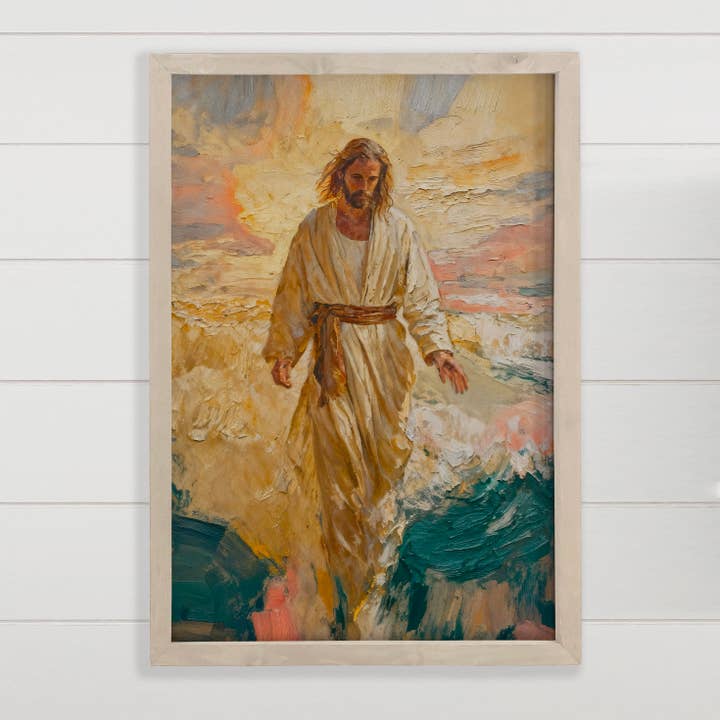 Abstraktes Jesus auf dem Wasser - Kunst für den Eingangsbereich im Landhausstil für den Großhandel von Hangout Home
