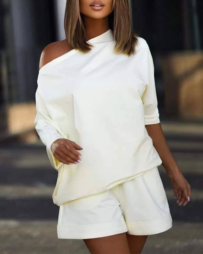 Flarix - Venta al por mayor Conjunto de ropa cómoda - Mujer - conjunto de pantalones cortos con detalle de bolsillo superior8