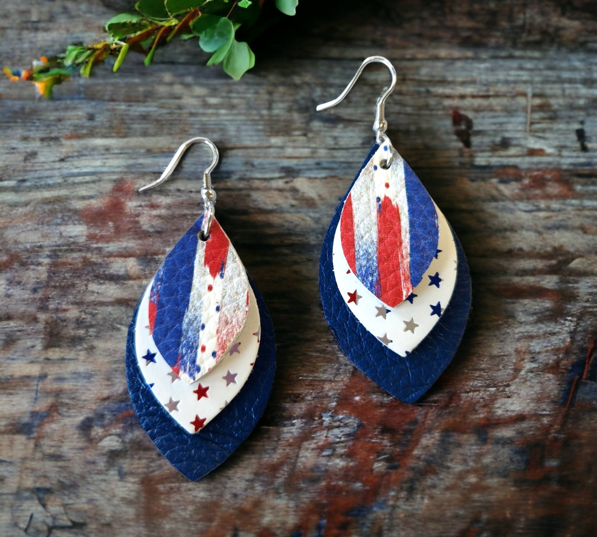 Bushleys Beauties, LLC - Wholesale Dangle Earrings - 4th of July Brushstroke Stacked Diamond