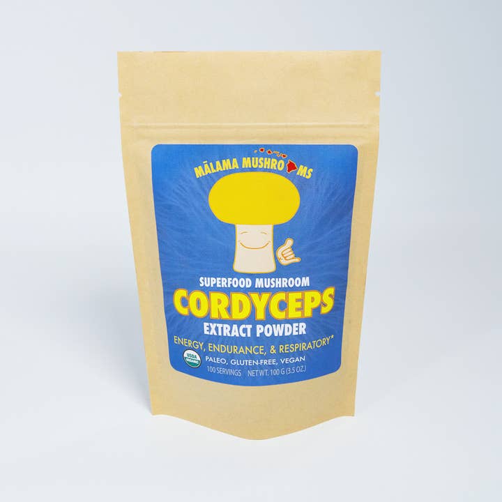 Malama Mushrooms - Wholesale Protein/Superfood Powder - Cordyceps Superfood Mushroom Powder - 3.5 oz 100% Organic