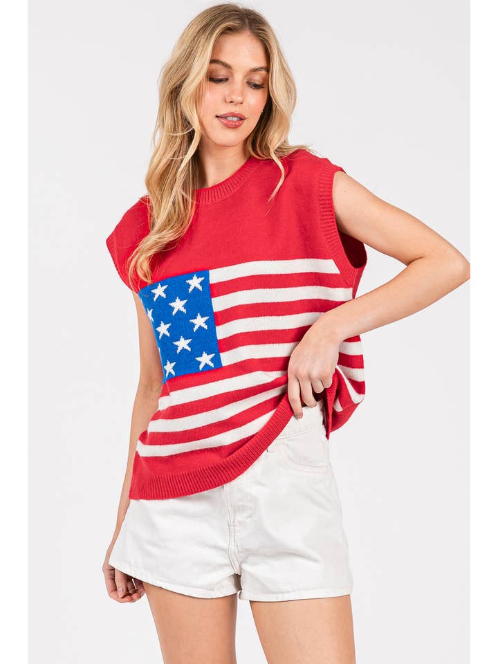 Sewn and Seen – Großhandel Pullunder – Damen – AMERIKANISCHE FLAGGE PULLOVERWESTE ZUM 4. JULI