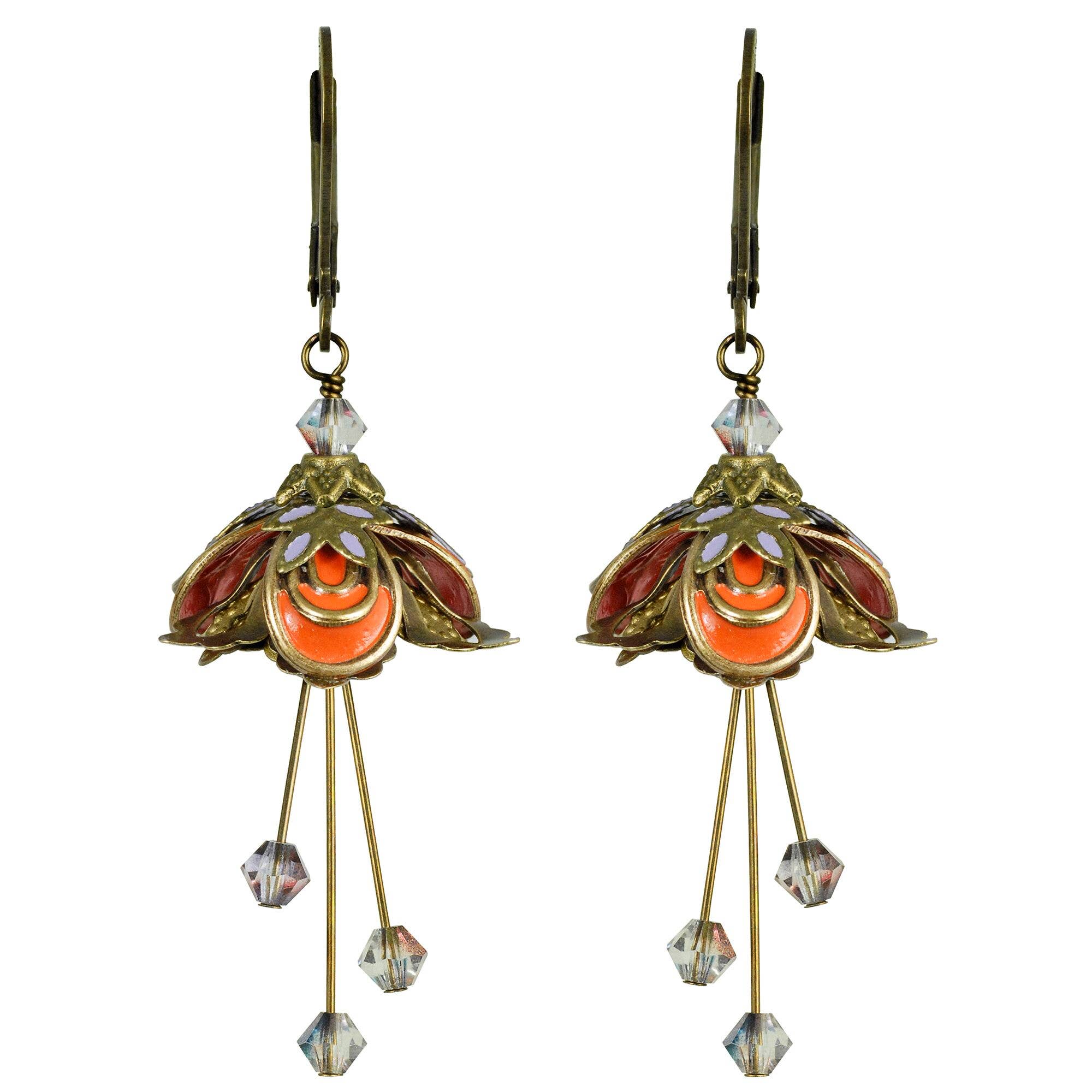 NoMonet - Wholesale Dangle Earrings - Flower Fairy: Hand Painted Masquerade Earrings w Crystals1
