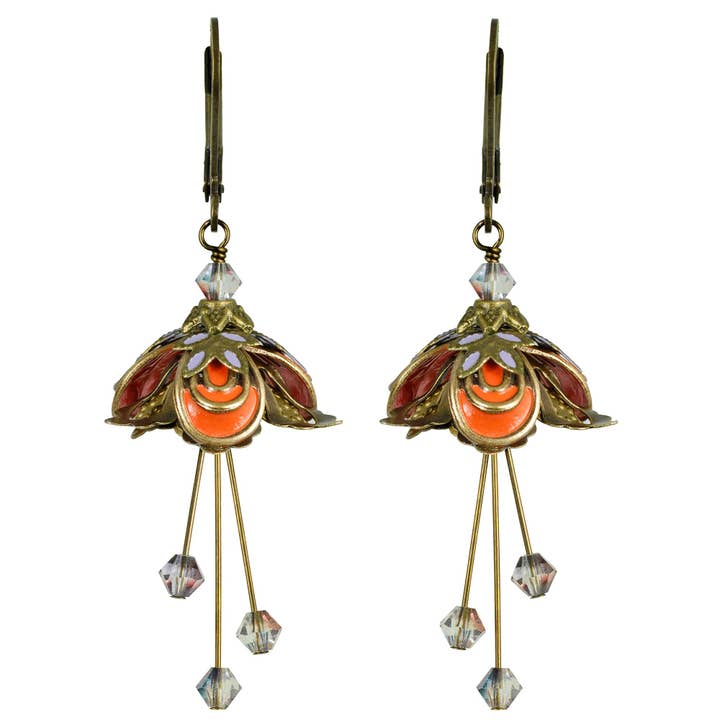NoMonet - Wholesale Dangle Earrings - Flower Fairy: Hand Painted Masquerade Earrings w Crystals1