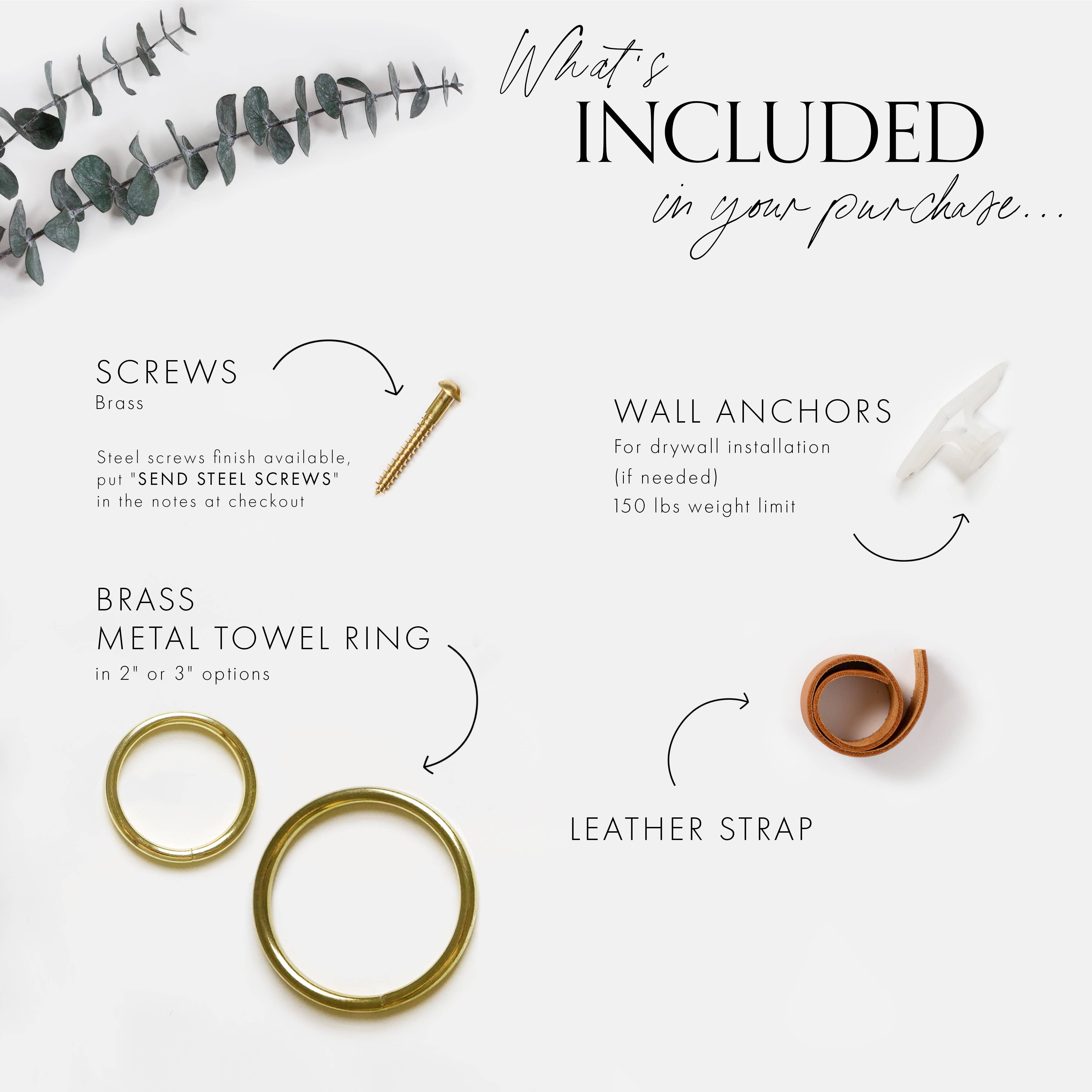 Keyaiira - Vendita all'ingrosso Porta asciugamani/gancio per asciugamani - Porta asciugamani piccolo largo in pelle - Anello in ottone [estremità piatta]9