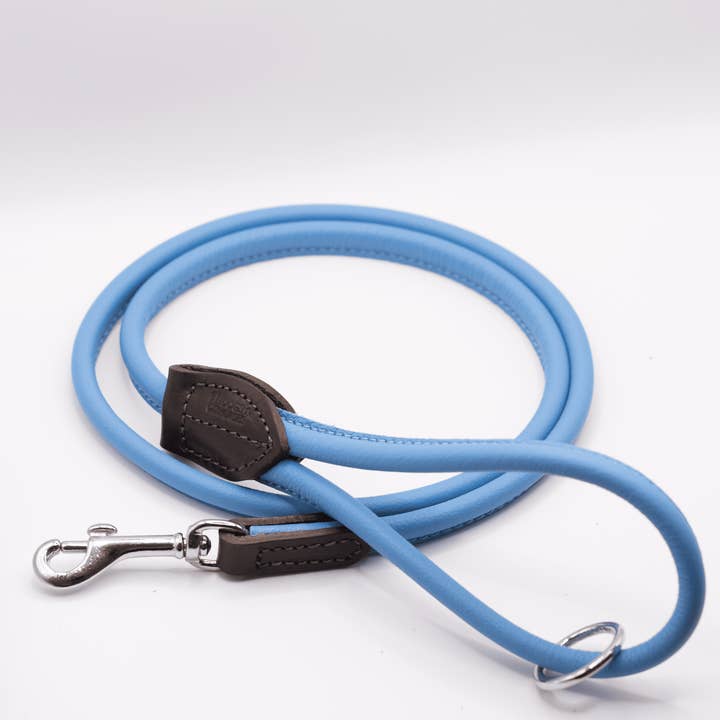 Rolled Soft Leather Dog Lead Blue for wholesale by Dogs and Horses