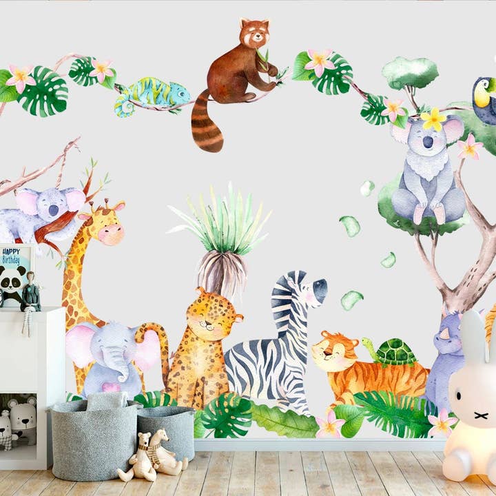 African Savannah Animals Leaves Wall Decal for wholesale by WallKoala