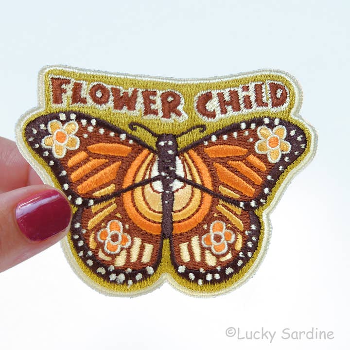 Lucky Sardine - Wholesale Patch - Flower Child Monarch Butterfly, Hippie Embroidered Patch2