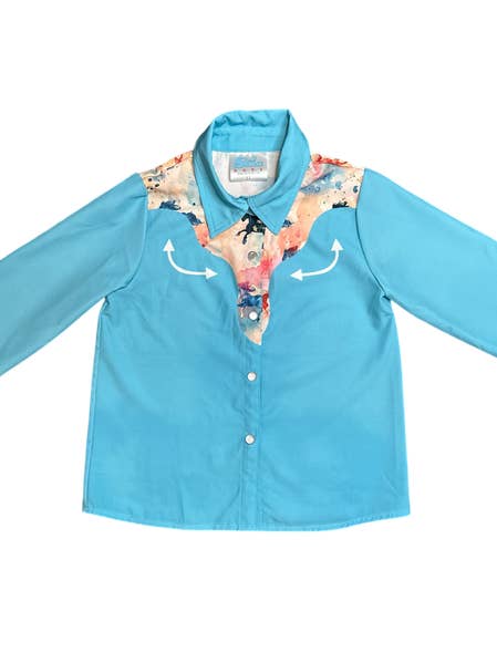 Camisa de botones a presión con caballo en acuarela, talla 3T-5T para venta al por mayor de Shea Baby