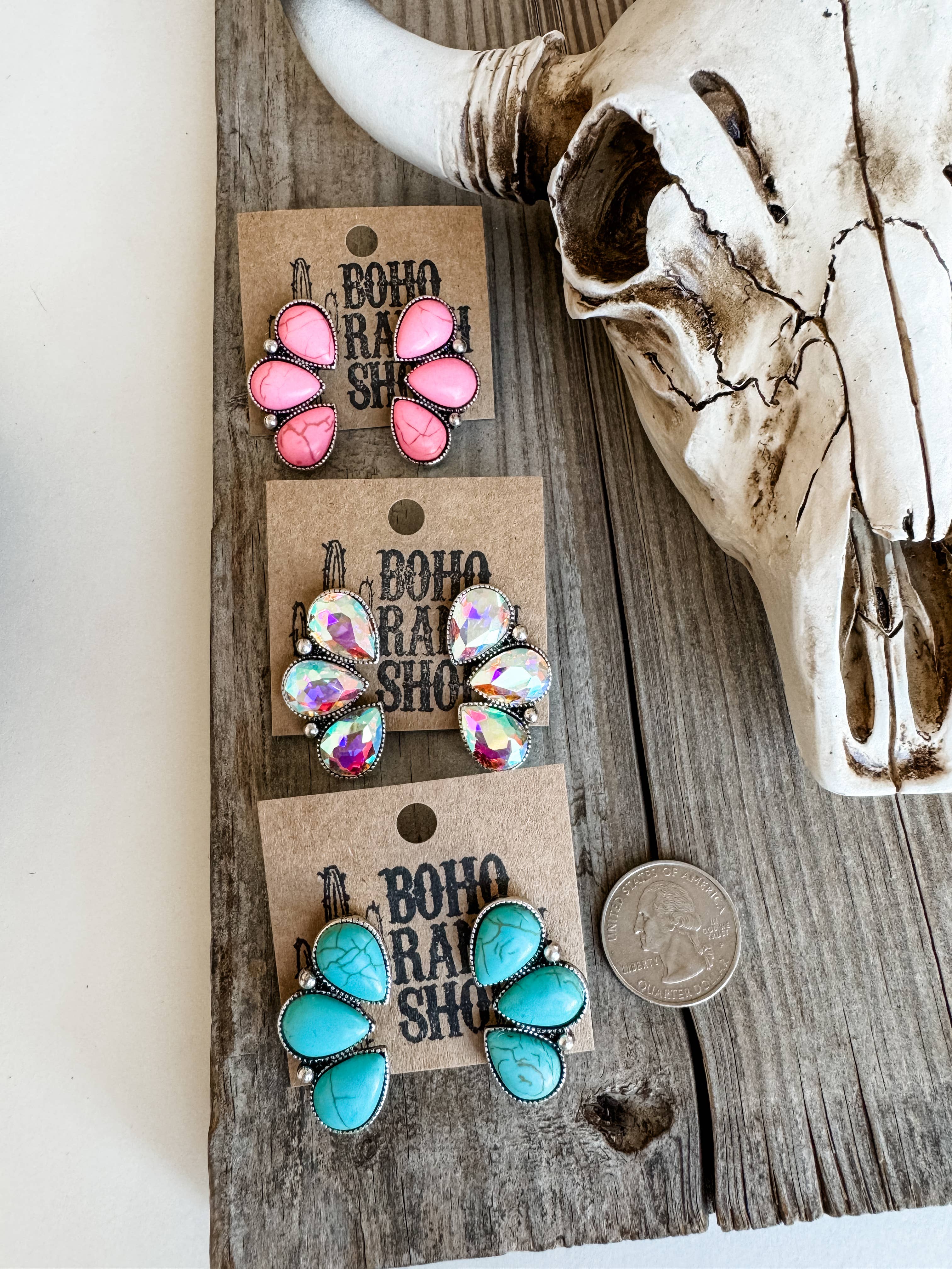 Boho Ranch Shop - Wholesale Stud/Post Earrings - Western Stone Cluster Post Earrings1