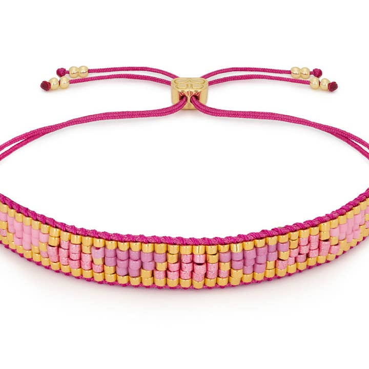 Pulseira Amizade com Frisas Venus Point Rosa por atacado de Boho Betty