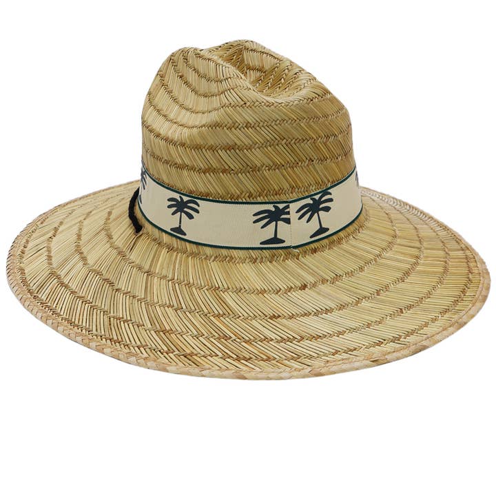 Cap Zone - Wholesale Straw Hat - Women's - Palm Tree Band Wide Rush Straw Lifeguard Hat