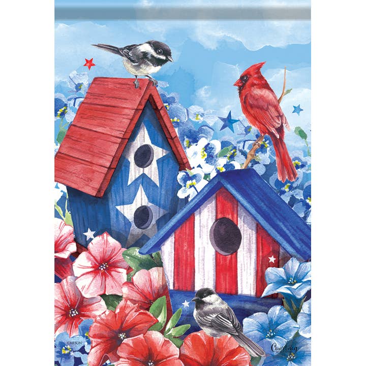 "Patriotic Birdhouses" Dura Soft™ Garden Flag for wholesale by FlagTrends by Carson