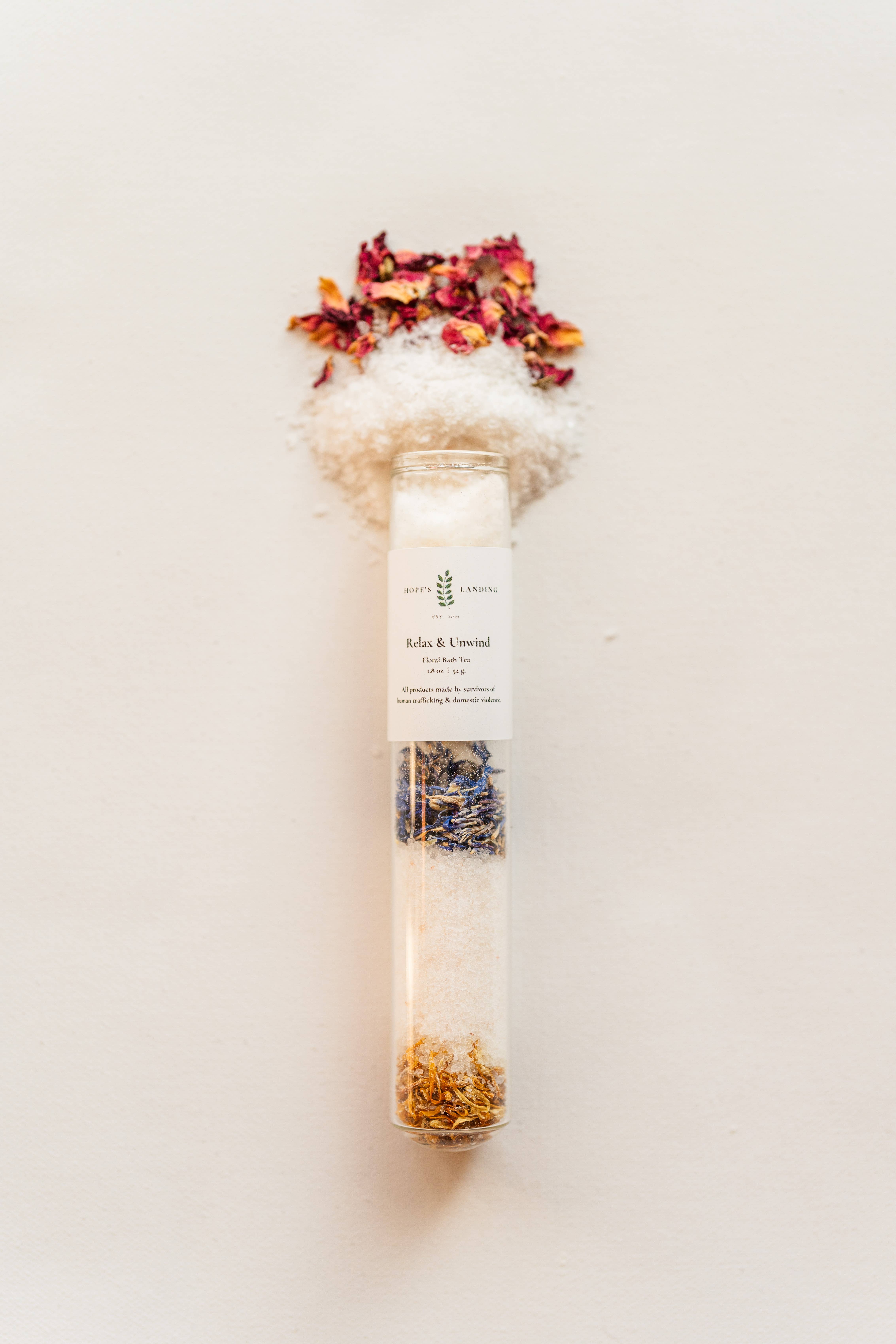 Hope's Landing - Wholesale Bath salts - Relax and Unwind Floral Bath Tea1