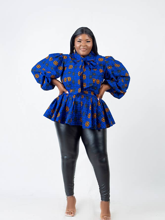African Print Oweri lantern sleeve Peplum top for wholesale by ETNICA