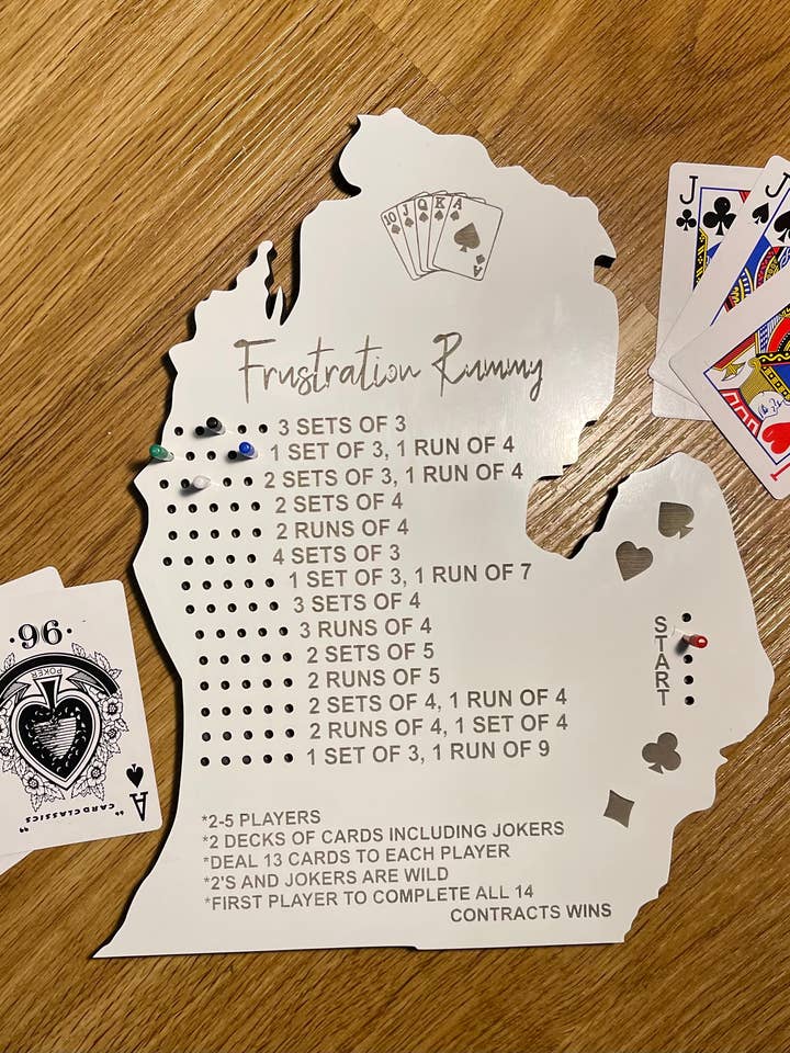 Michigan Shaped Frustration Rummy Game Board for wholesale by Michigan Proud Gifts