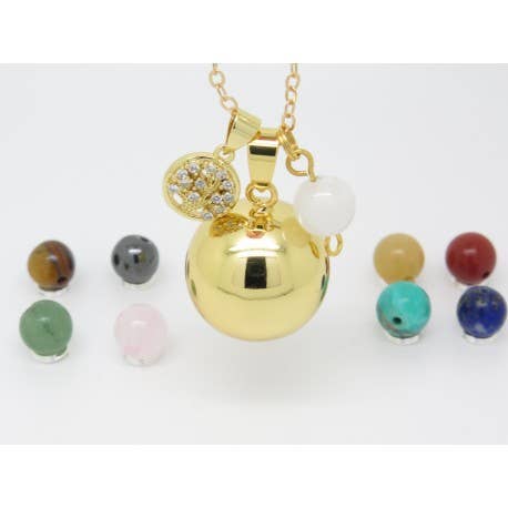 GOLD-PLATED PREGNANCY NECKLACE, TREE OF LIFE AND FINE STONE for wholesale by F de Bm créations