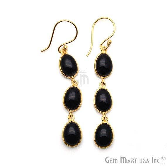 Black Onyx Gold Plated Long Dangle Hook Earring Jewelry for wholesale by GemMartUSA