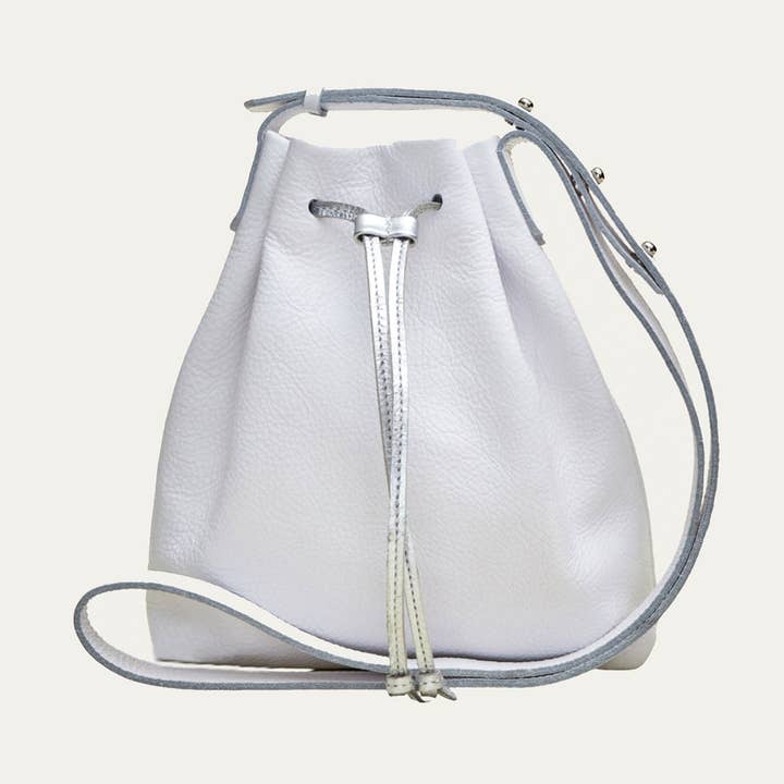 Mini schoudertas | Wit leer + zilveren hardware voor wholesale door Paulyjen