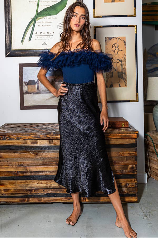 BUCKETLIST INC - Wholesale Skirt - Women's - S5073 -Solid Satin Midi Skirt32