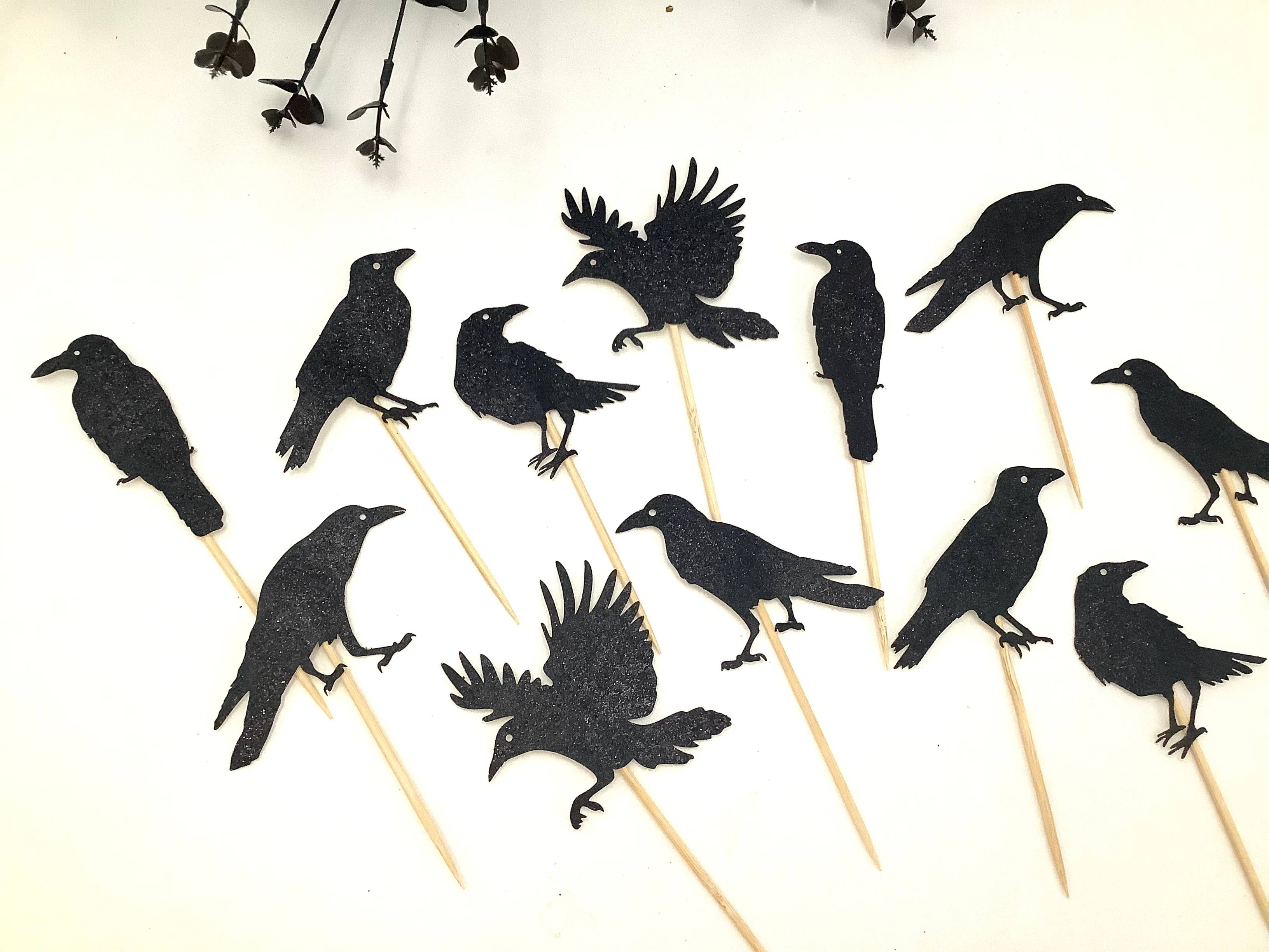 All Little Cute Things - Wholesale Cake/Cupcake Topper - Glittered Black Crow, Edgar Allan Poe Raven Cupcake Topper6