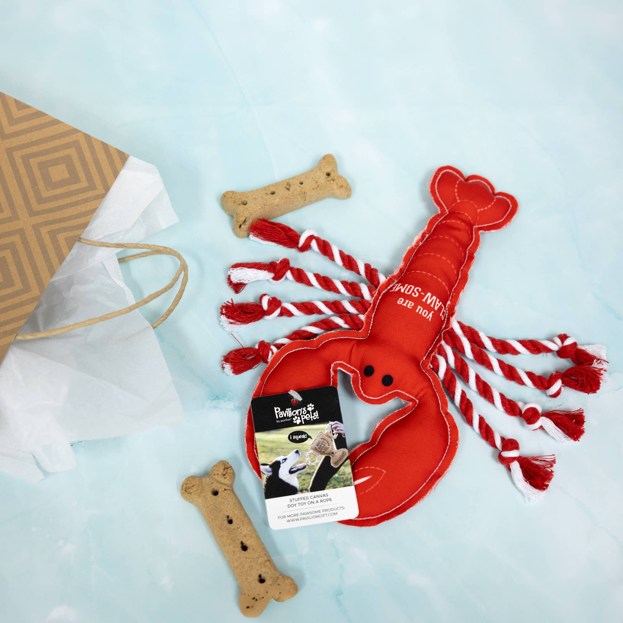 Pavilion - Venta al por mayor Juguete de soga - Perros - Juguete para perro de lienzo con cuerda de 30 cm estilo langosta "Claw-some"3