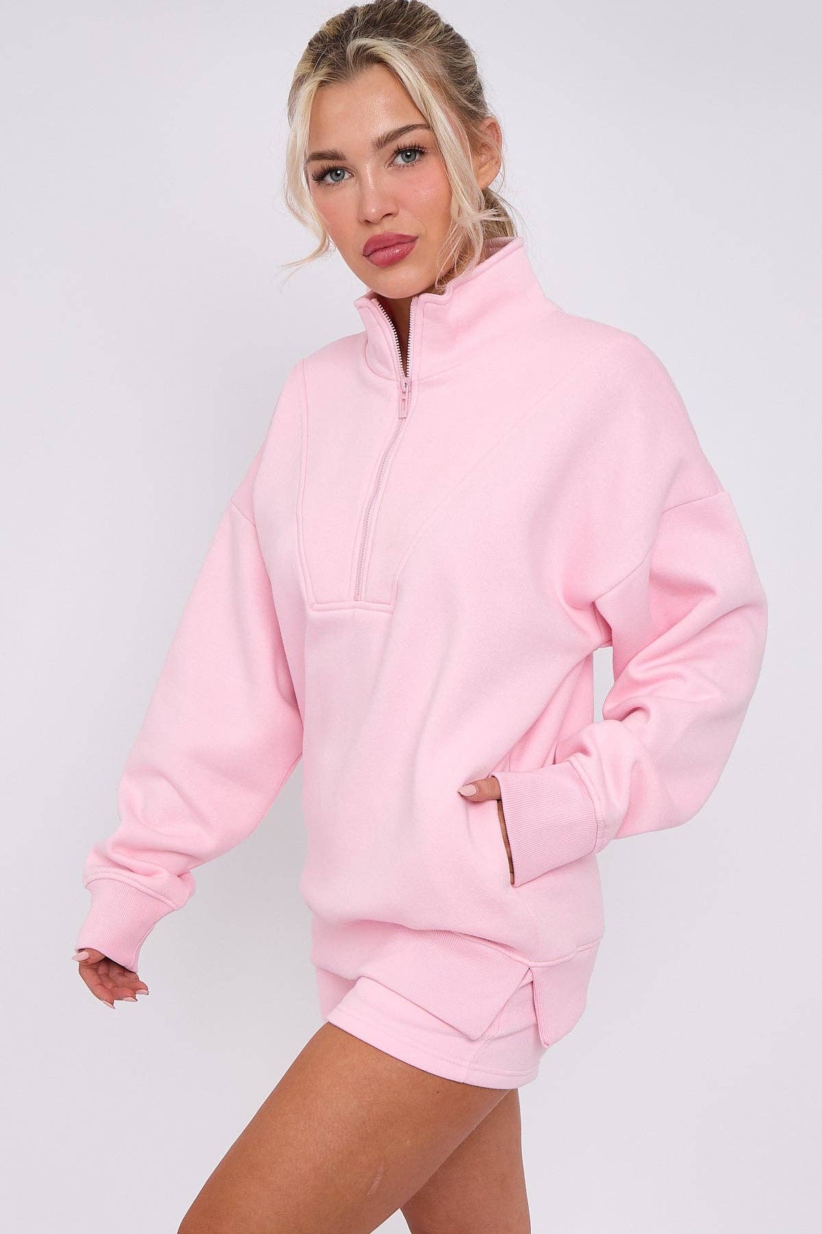 AX Labels - Wholesale Lounge Set - Women's - 1/2 Zip Top & Shorts Fleece Co-ord21