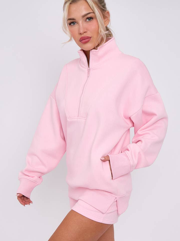 AX Labels - Wholesale Lounge Set - Women's - 1/2 Zip Top & Shorts Fleece Co-ord21