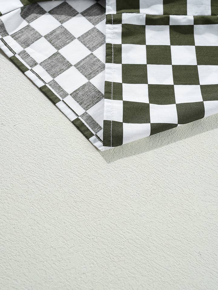 Green Checkerboard Printed Drop Shoulder Loose Casual Shirt for wholesale on Faire5