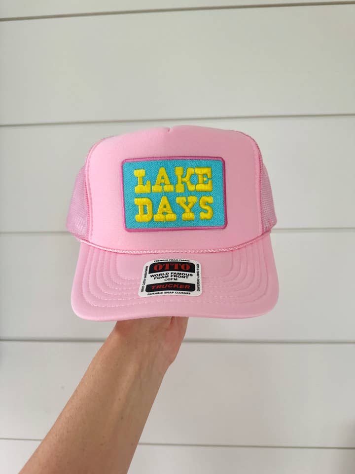 LAKE DAYS Patch Trucker Hat | Light Pink for wholesale by The Day Away Collective