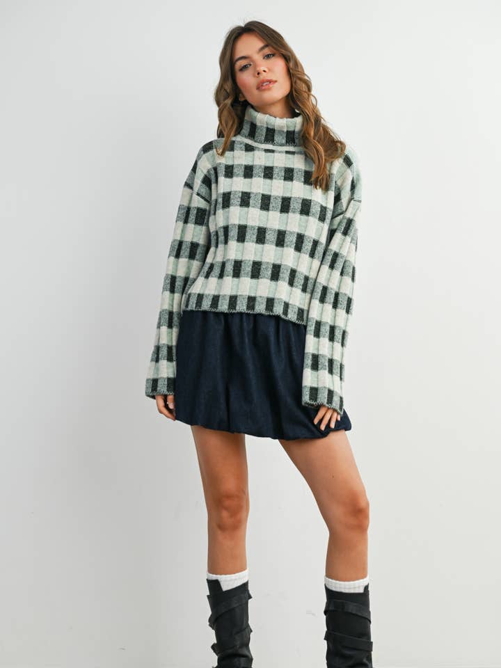 Fall Check Turtleneck Sweater - BMW7532 and other Purchase Wholesale houndstooth. Free Returns & Net 60 Terms on Faire trending on Faire.