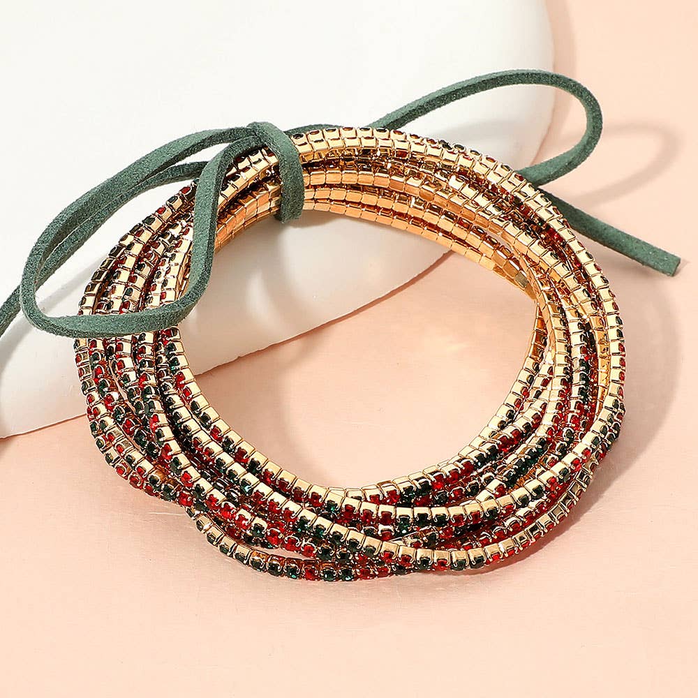 Sensibling Corp. - Wholesale Jewelry Set - 12PCS - Ribbon Pearl Rhinestone Layered Stretch Bracelets18