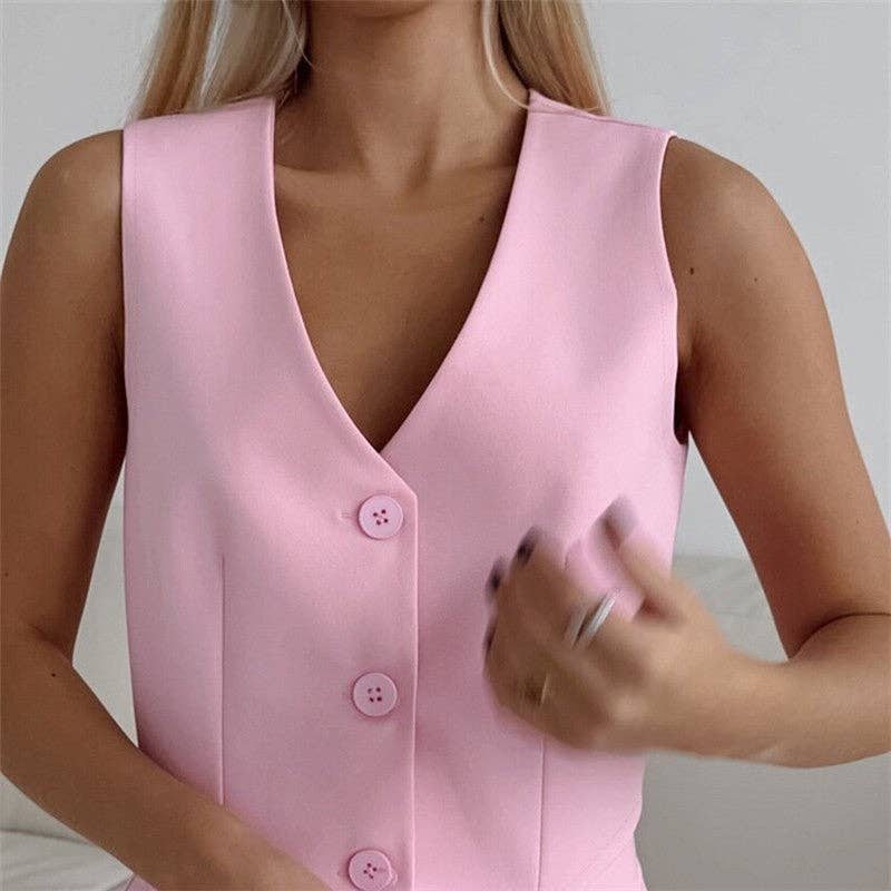 Sheer Trend - Wholesale Set met top en broek (GEEN Loungewear) - Dames - Effen Kleur Mouwloos Vest Wijde Broek Set5