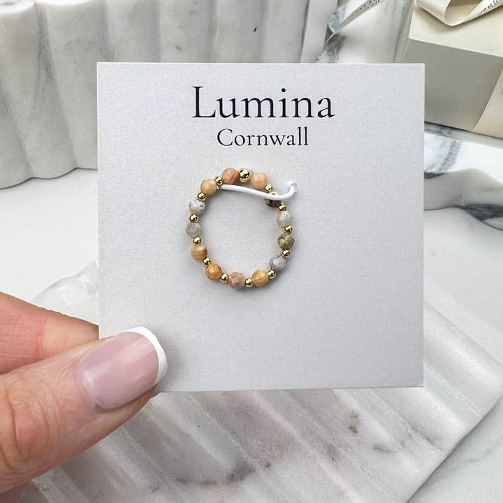 Crazy Lace Agate Stretch Ring - Gold for wholesale by Lumina Cornwall