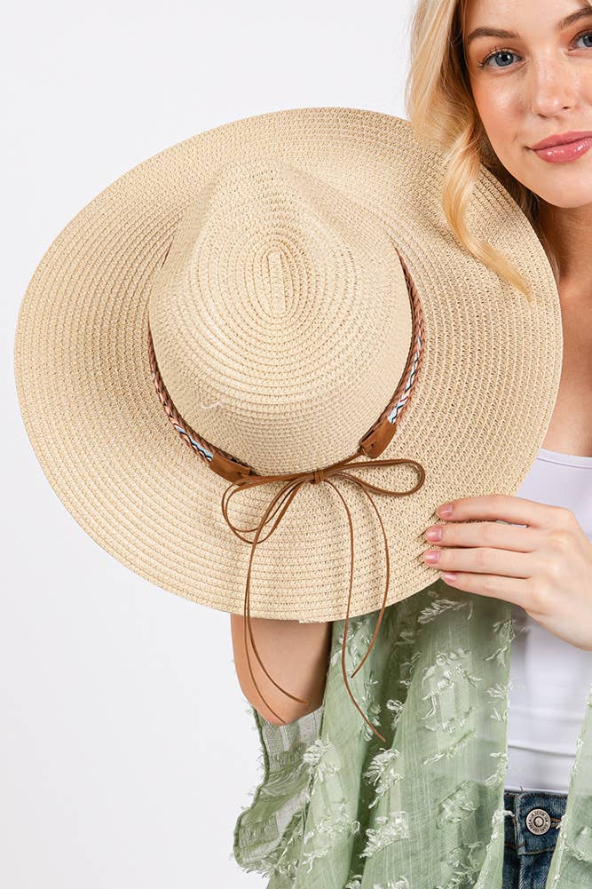 Hana – wholesale Stråhatt – Dam – Vävd Boho Aztekiskt Mönster Band Sommar Solhatt8