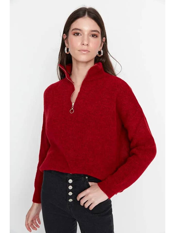 Hoxton Gal – wholesale Knitted jumper – Women′s – Soft-Textured Zip-Up Knit Sweater36