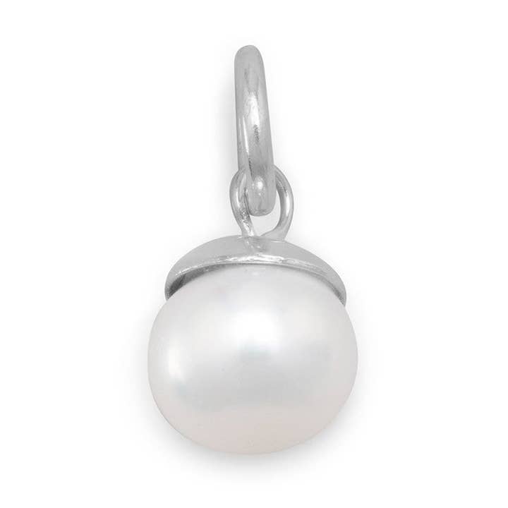 Rhodium Plated Cultured Freshwater Pearl Charm for wholesale by Silver Stars Collection