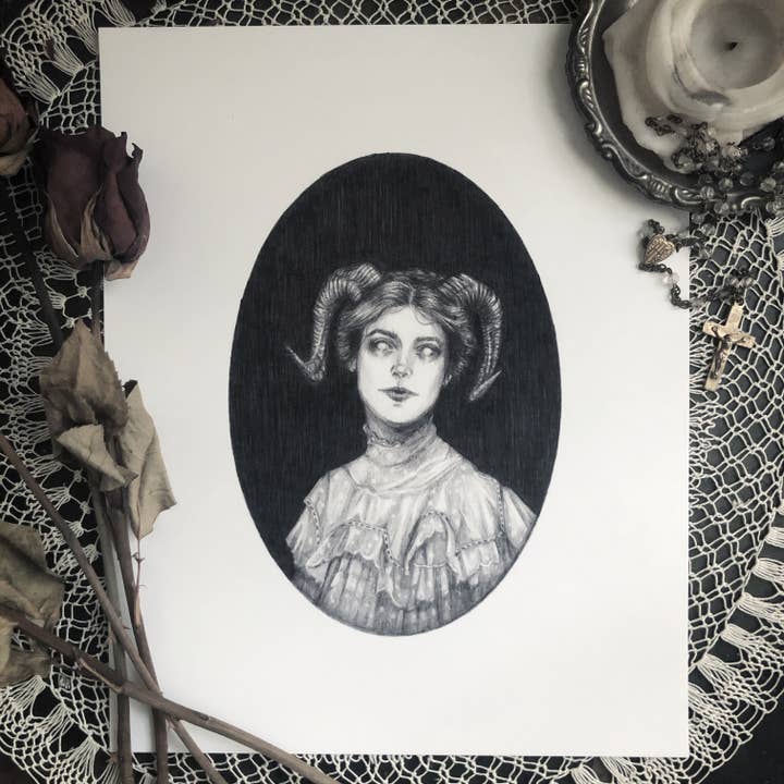 Caitlin McCarthy Art - Wholesale Art Print - Jezebeth Fine Art Print - Gothic Demon Occult Illustration