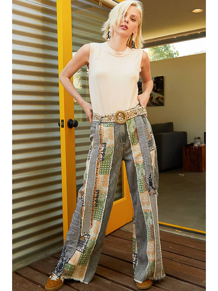 Pol Clothing - Wholesale Jeans - Women's - Patchwork relaxed woven denim pant