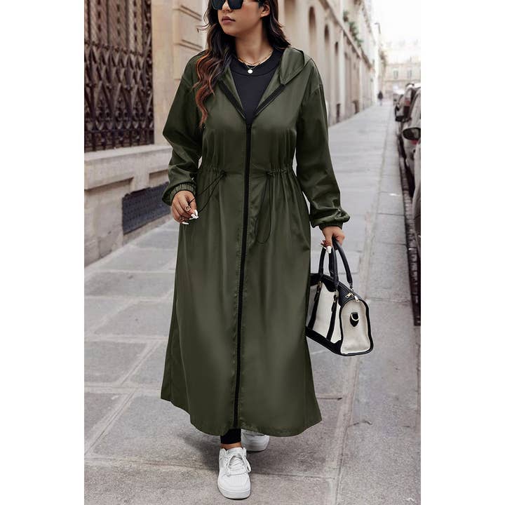 OLIVE Plus Size Solid Drawstring Waist Long Body Jacket for wholesale on Faire