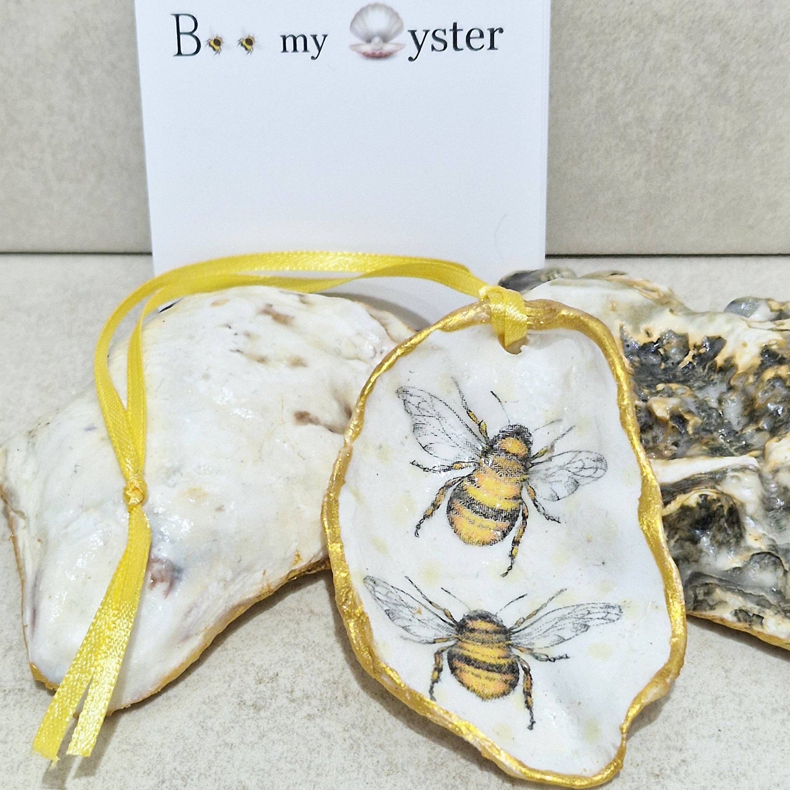 Bee my Oyster - Wholesale Ornament - Bumble Bee Duo Oyster Shell Ornament Decoration 7cm3