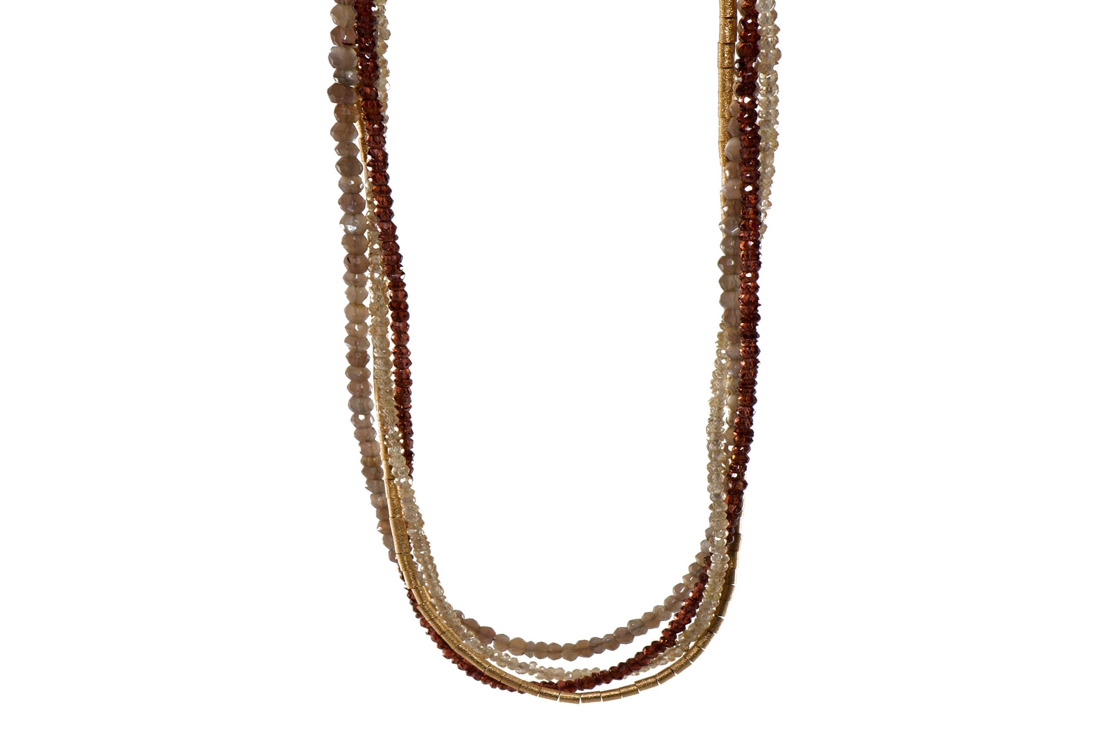 Joyla Jewelry - Wholesale Beaded/Pearl Necklace - Multi Strand Garnet, Labradorite, Zircon and Gold Tube Necklace 24K Fair Trade Gold Vermeil1