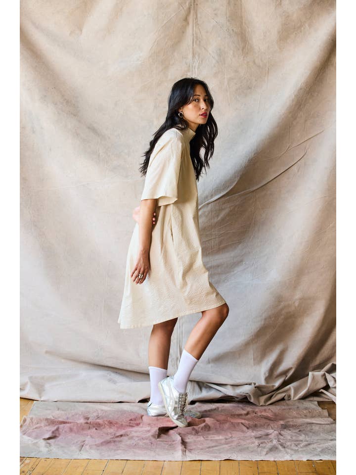 Devlyn van Loon - Wholesale Dress - Women's - Collared Pullover Dress - Oat