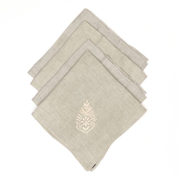 Sara Hand-Embroidered Napkins Set in Natural Linen for wholesale by Alamwar