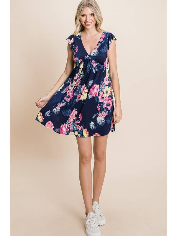 Navy Blue ETK-8495 Floral Swing Dress for wholesale on Faire4