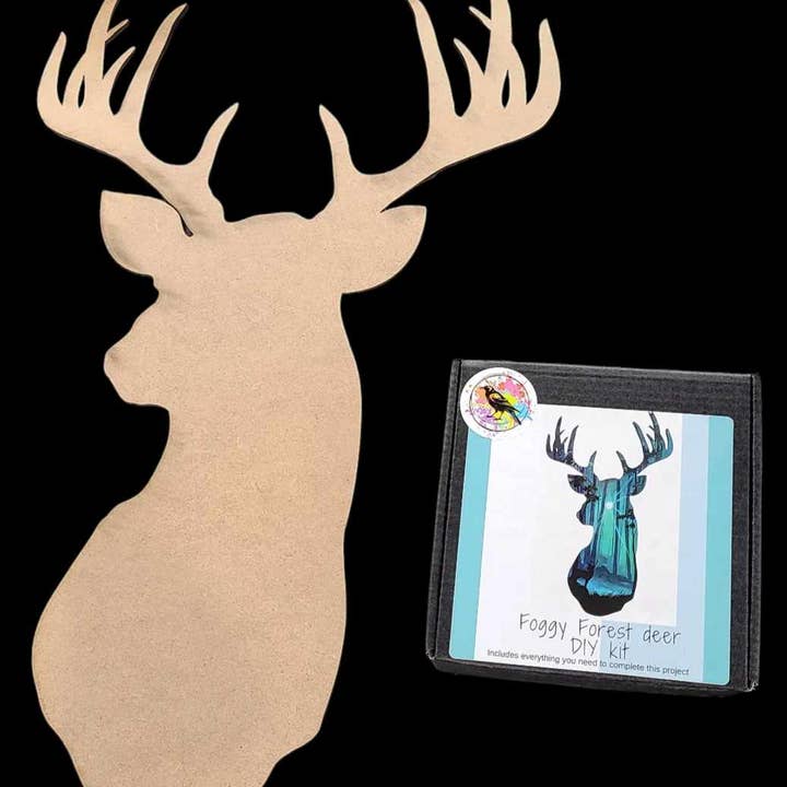 Foggy Forest Deer DIY acrylic painting kit for wholesale by The Crow’s Nest Artist Collective