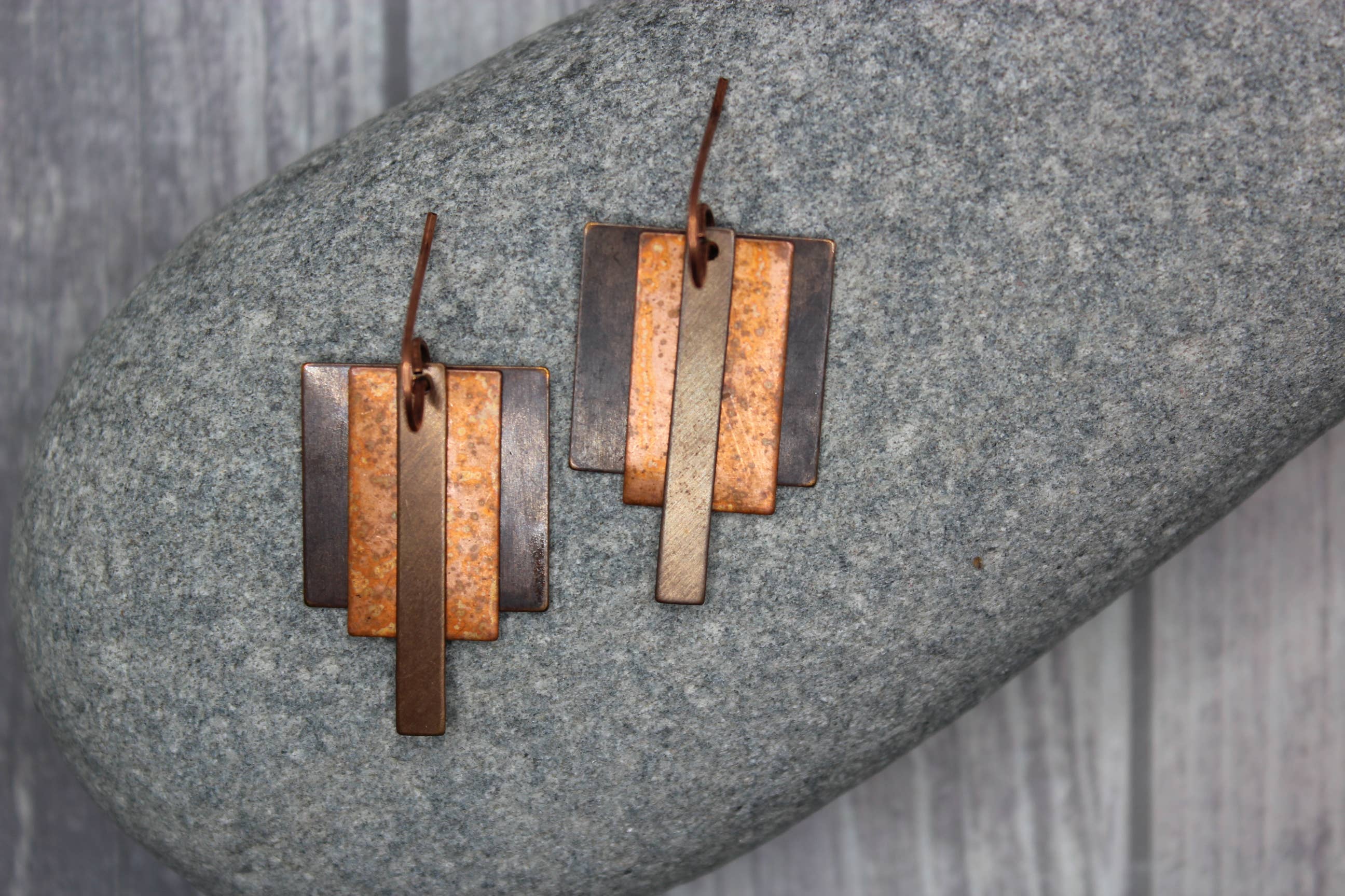 Harper House Studio - Wholesale Dangle Earrings - Art Deco Geometric Earrings – Copper & Bronze Mixed Metal1